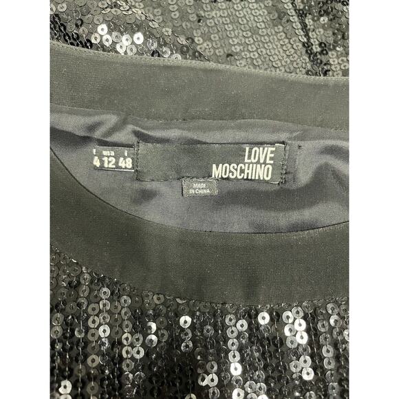 LOVE MOSCHINO Black Sequined Embellished Long Sleeve Knee Length Shift Dress 12 - Picture 3 of 4